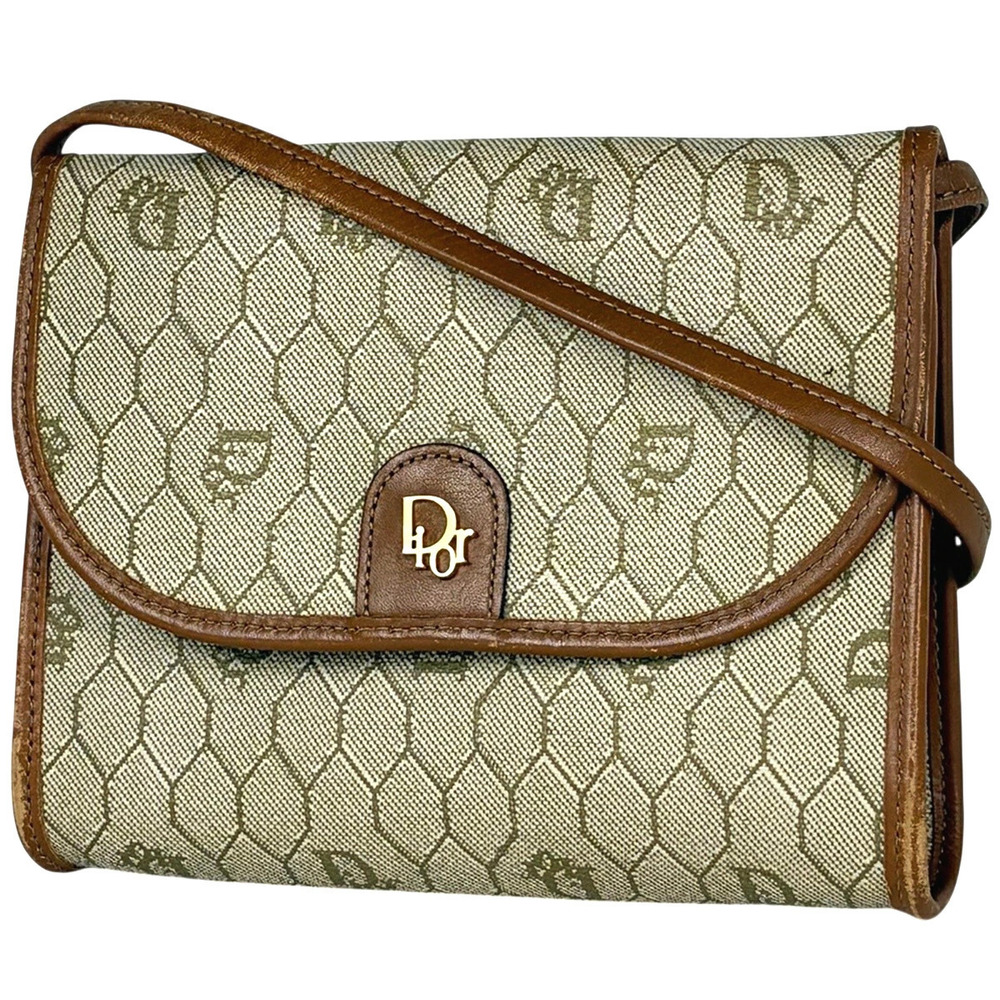 Christian Dior Honeycomb Shoulder Bag Canvas Beige Cream Brown